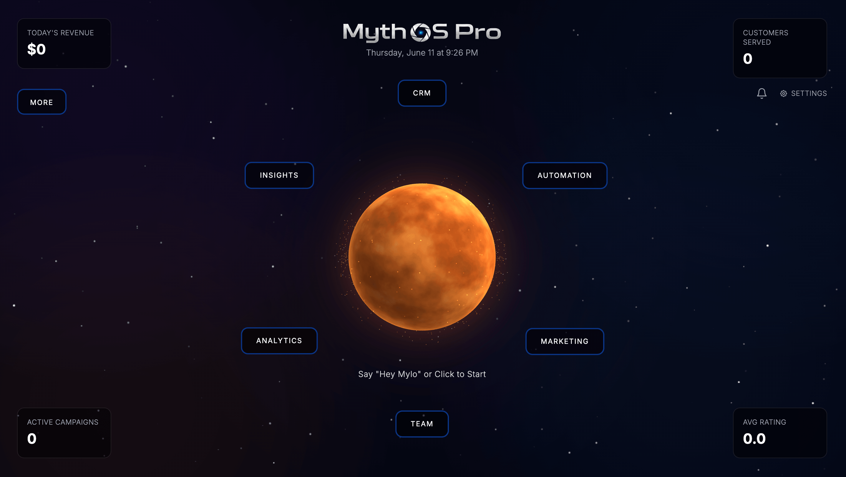 The MythOS Pro dashboard